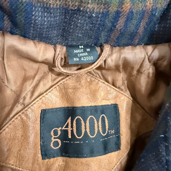 Brown and Blue Plaid Women's Leather Jacket - Picture 4 of 5